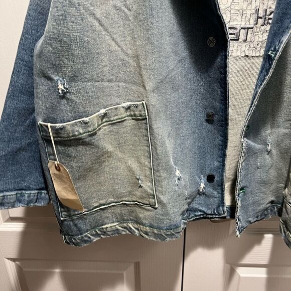 Cross Colours Denim Men’s Oversize Uniform Work Jacket - Vintage Blue Size L NWT - Picture 6 of 8